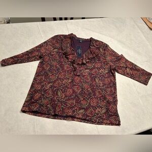Chaps Paisley Ruffle Top - Burgundy and Olive